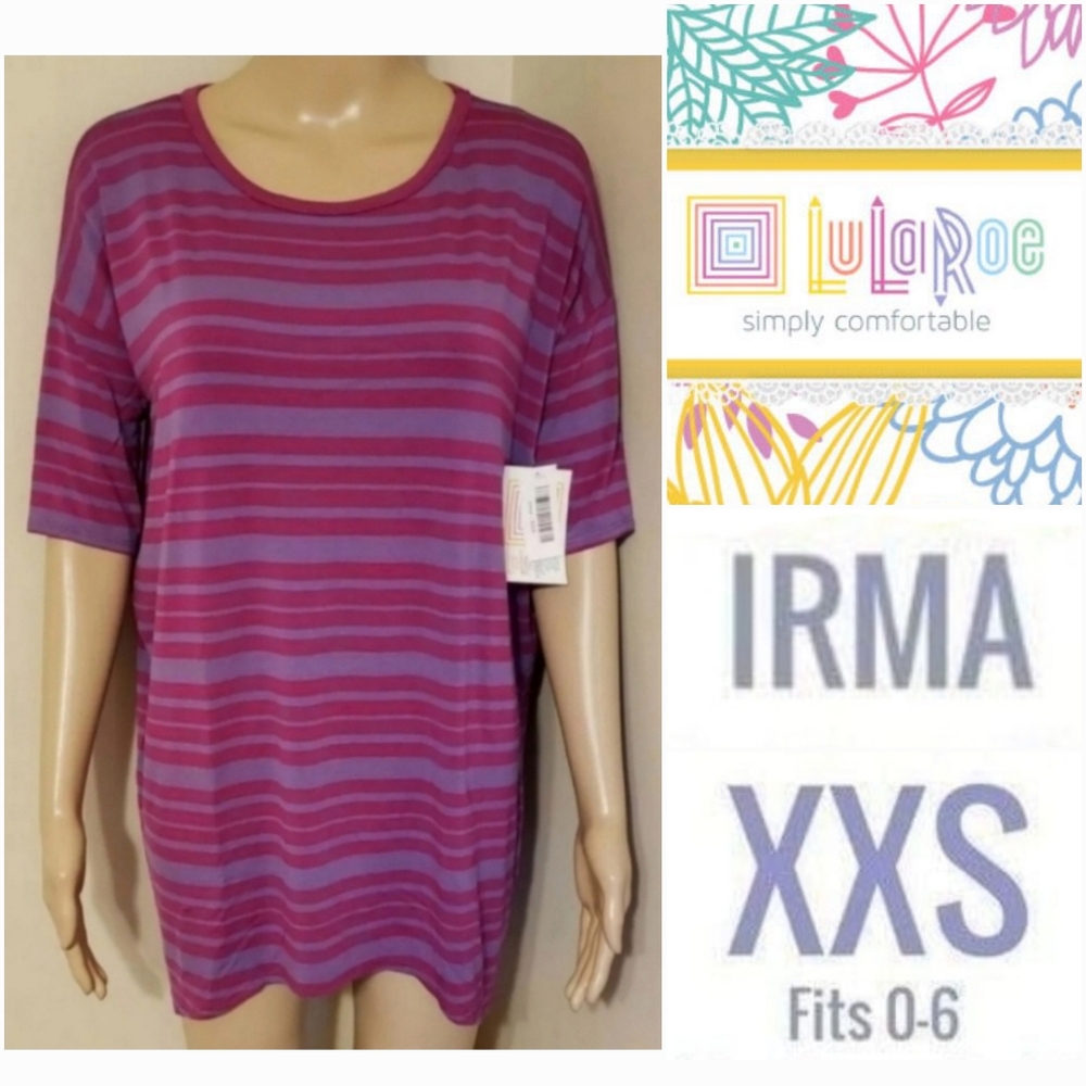 NWT LuLaRoe 2XS - S Irma Purple Striped Oversized Tunic Top